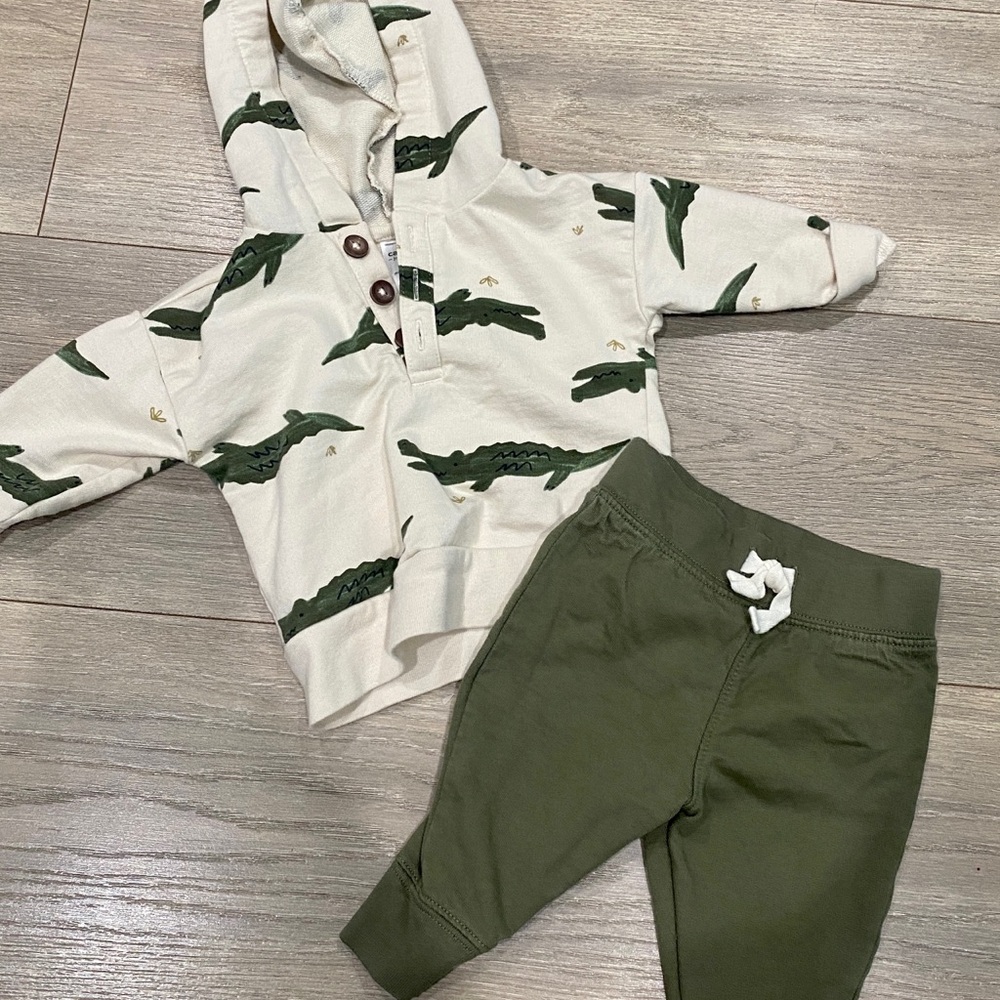 Baby Green Crocodile Hoodie and Pants Set